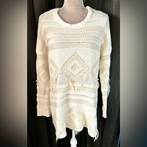 Show Me Your MuMu Canyon Fringed Knit Sweater in Cream, Size L